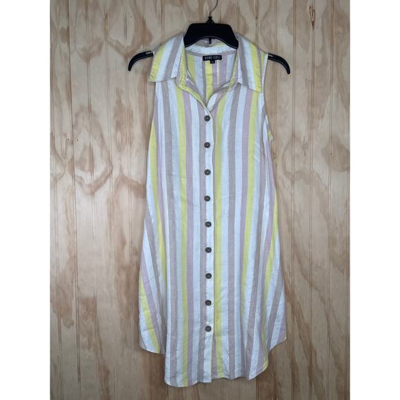 Boho Chic Linen Nylon Blend Striped Dress with Side Pockets – Size XS - Picture 7 of 7